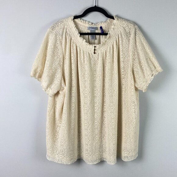 Catherines Blouse Size 3XWP Cream Crochet Knit Short Sleeve Pullover - Picture 1 of 9